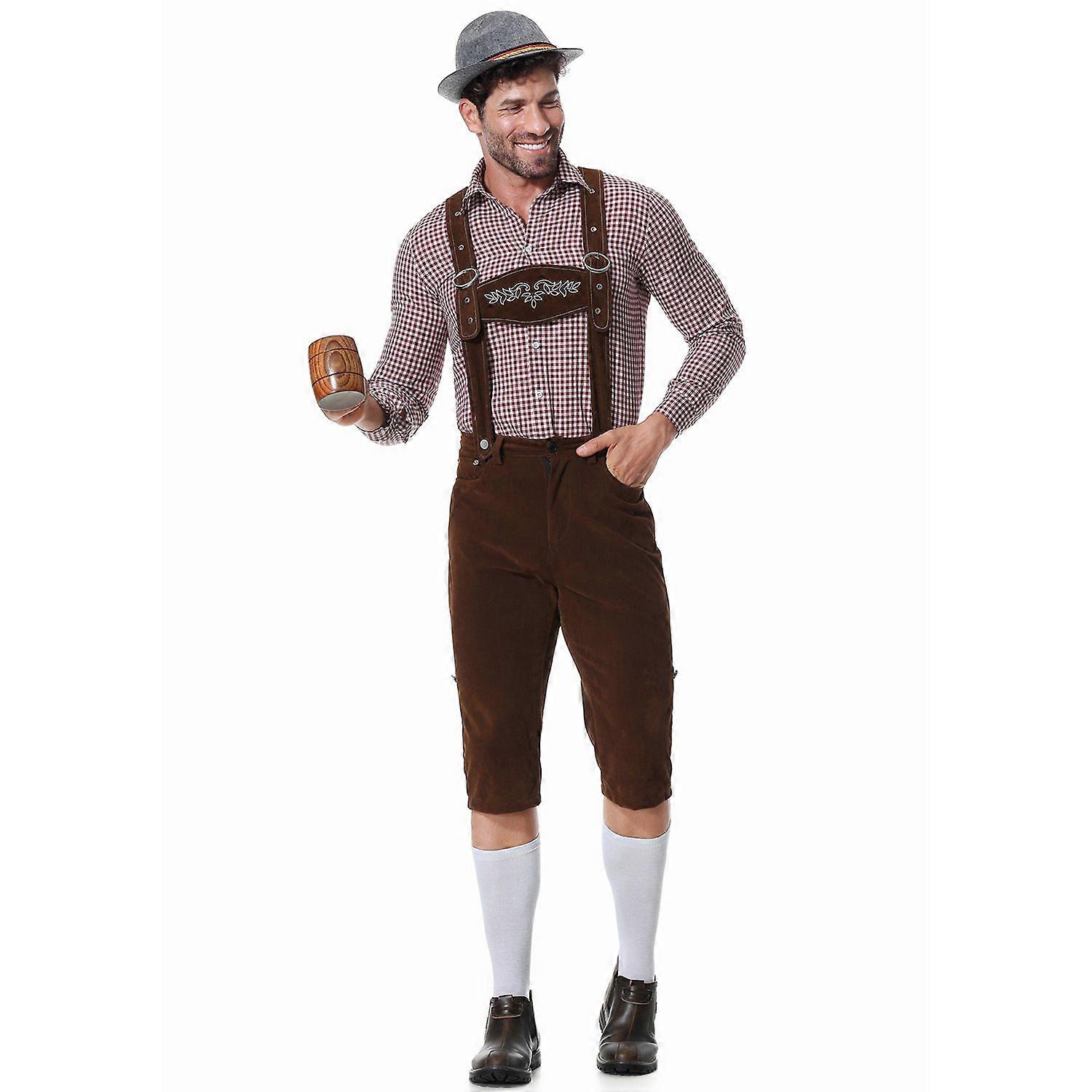 Men'S Bavarian Oktoberfest Outfit With Shirt, Suspenders & Hat Set (M Theme