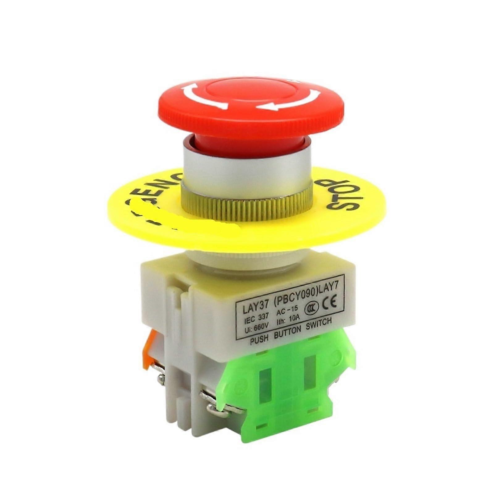 Red Mushroom Cap 1NO 1NC DPST Emergency Stop Push Button Switch AC 660V 10A Switch Equipment Lift Elevator Latching Self Lock 1Pcs