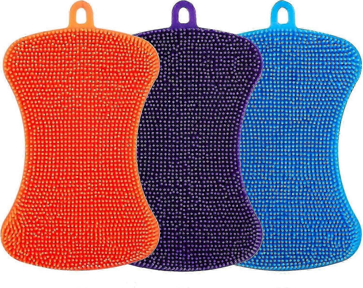 3-delt silikon kjøkkensvamper for oppvask og gadgetvask