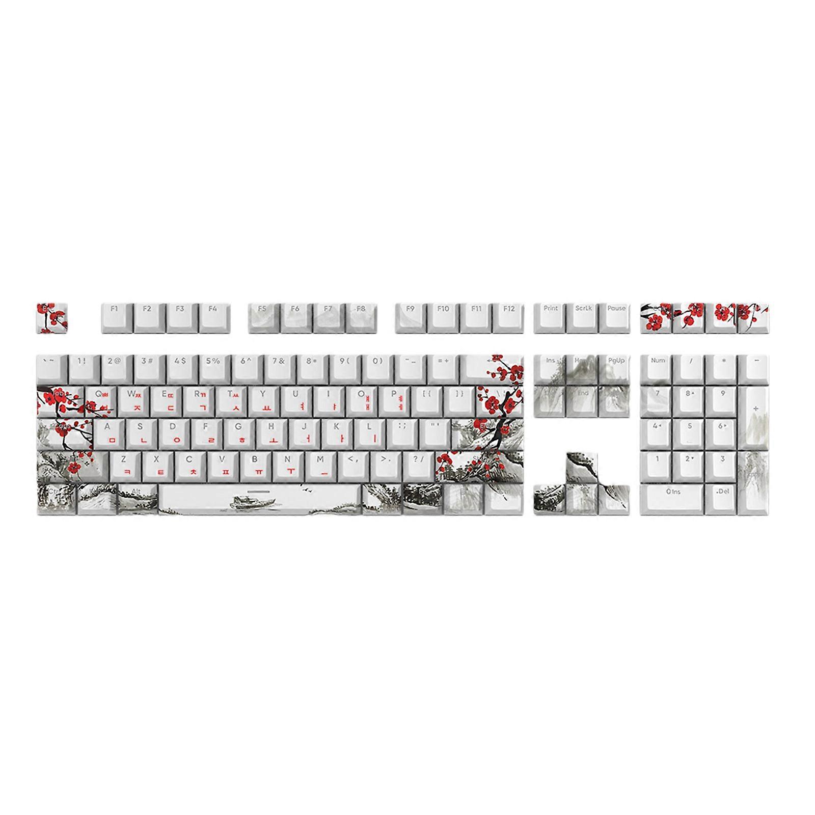 Plum Blossom OEM Keycap 108-key Thick Pbt Five-sidesSublimation Keycap For Mechanical Keyboard Russian Korean Japanese Multicolor