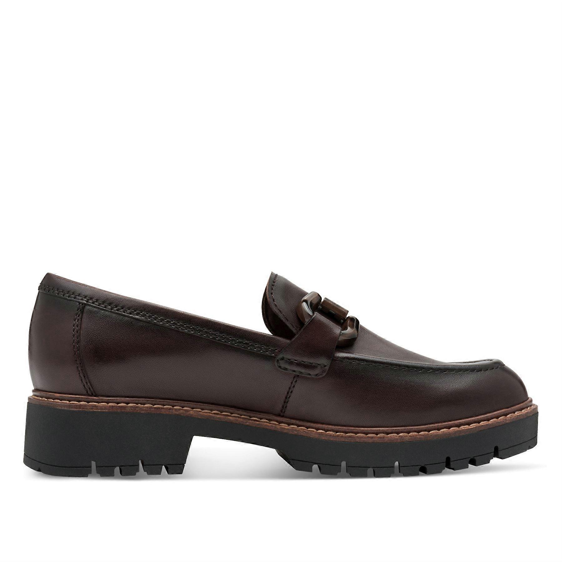 Tamaris Womens Mocca Brown Leather Loafers Slip-On Platform Comfort Shoes