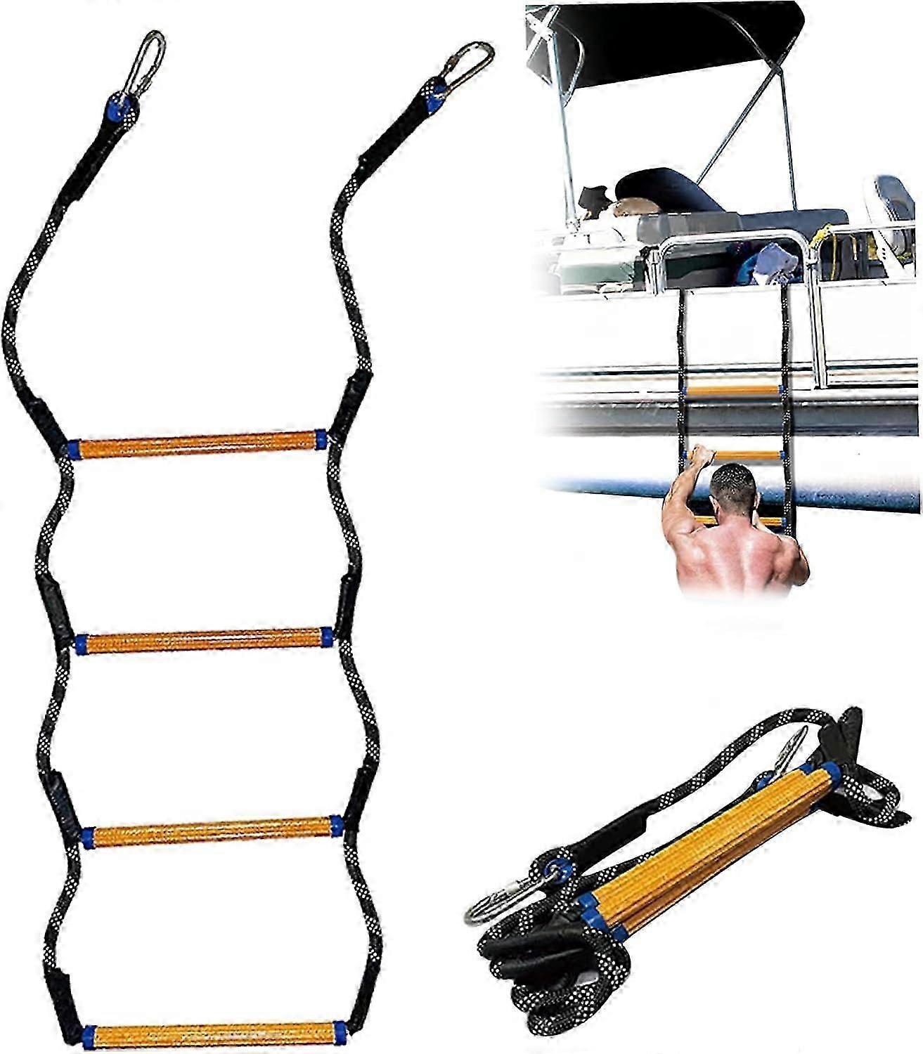 Boat Rope Ladder, 43.3" 4 Steps Heavy Duty Rope Ladder with Stainless Steel