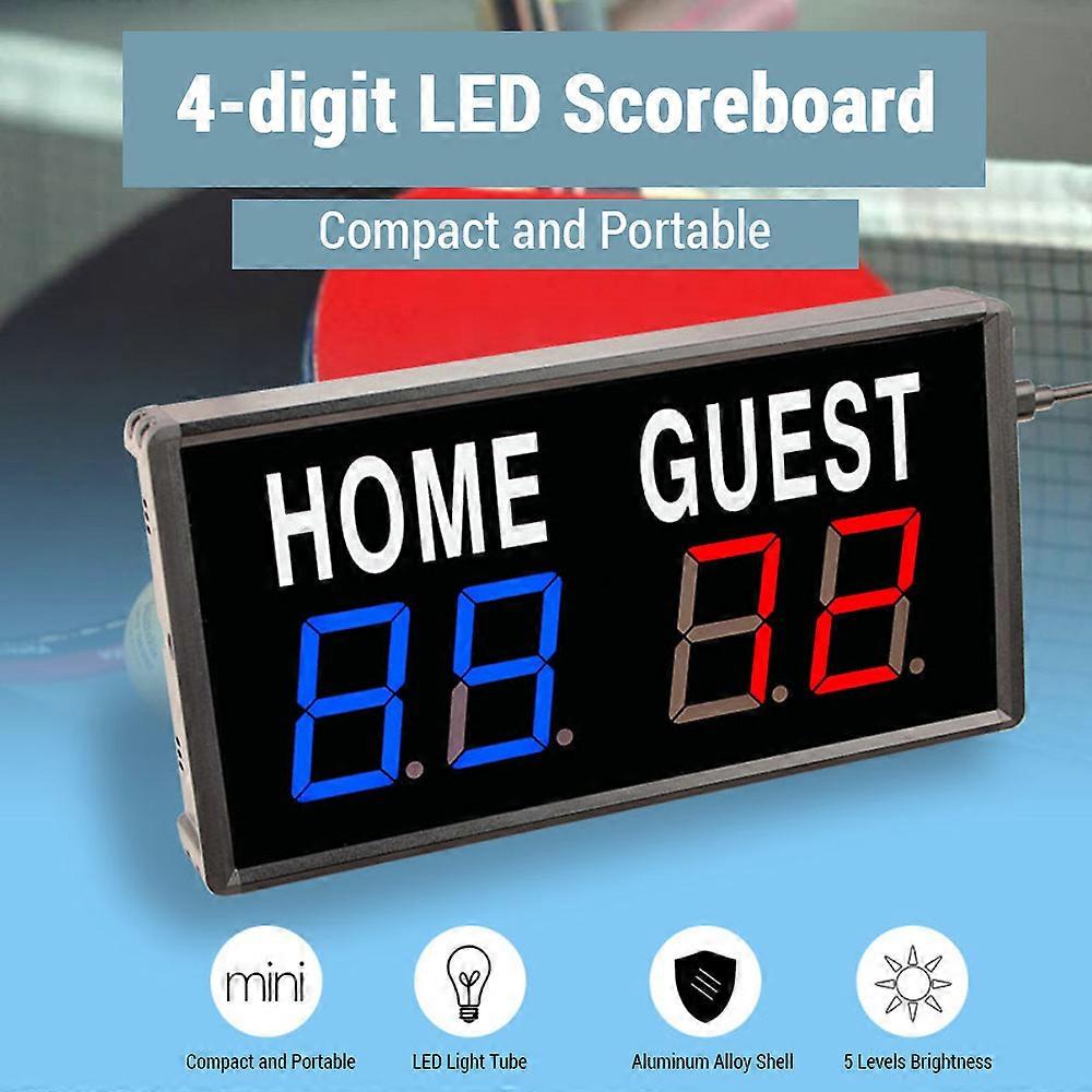 4-Digit LED Electronic Score Keeper Scoreboard with Remote for Basketball Ping Pong Table Tennis