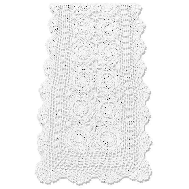 Handmade Cotton Crochet Lace White Rectangular Table Runner Dresser Decoration