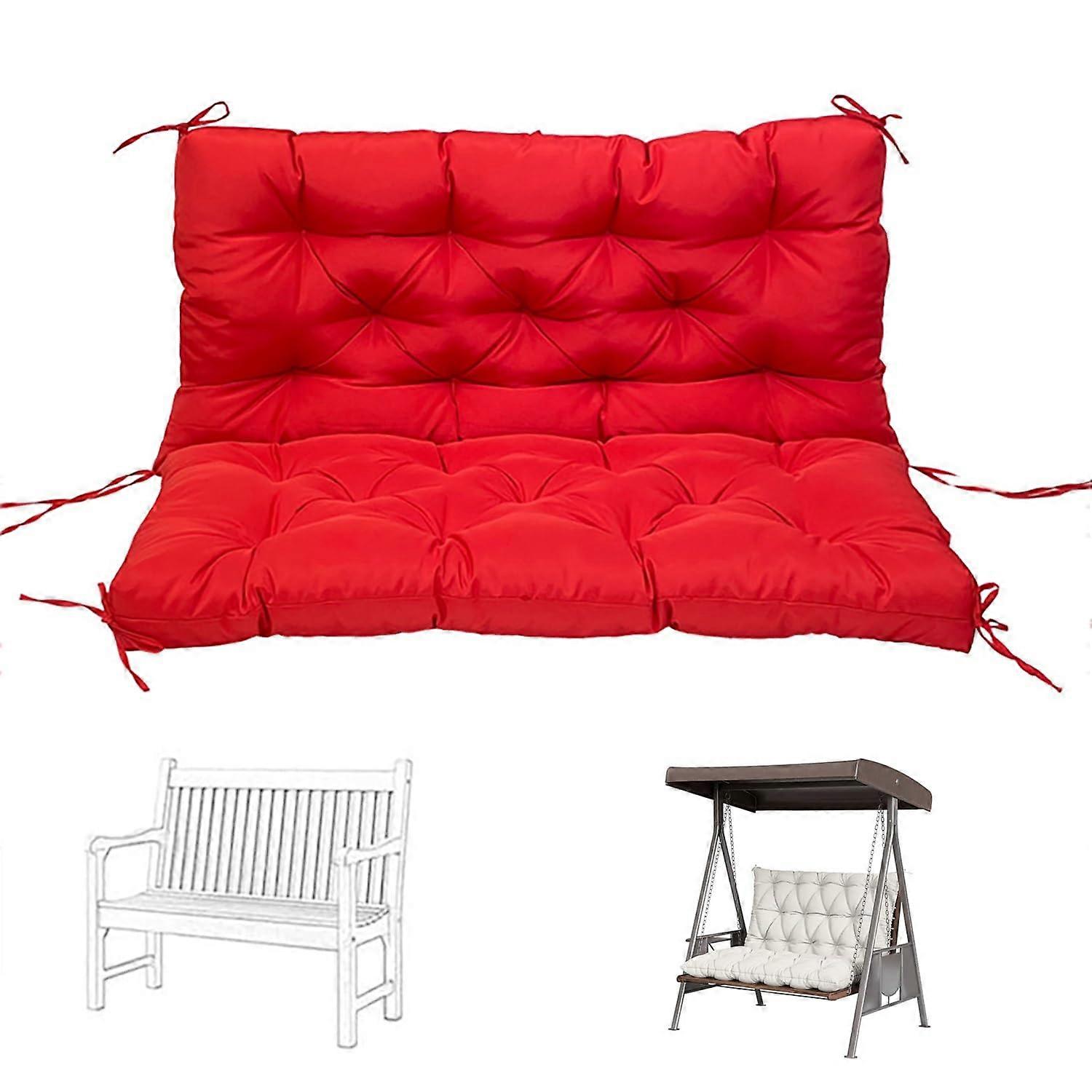 Waterproof Hollywood Swing Cushion for 3-Seater Bench, Cushions With Straps, Red, 150 x 100 x 10 cm
