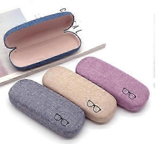 3 Pack Hard Protective Glasses Case Linen Fabrics Large Concise Eyeglasses Case