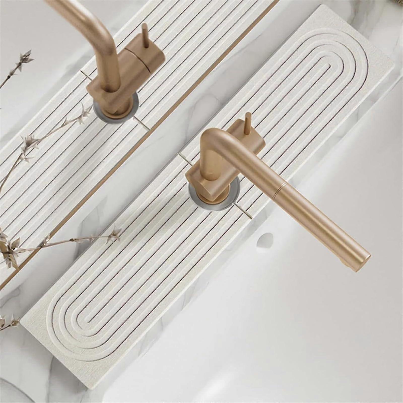 Stone Faucet Mat For Kitchen Sink White 15.4 X 3.9 In Instant Drying Stone Super Absorbent Faucet Splash Guard