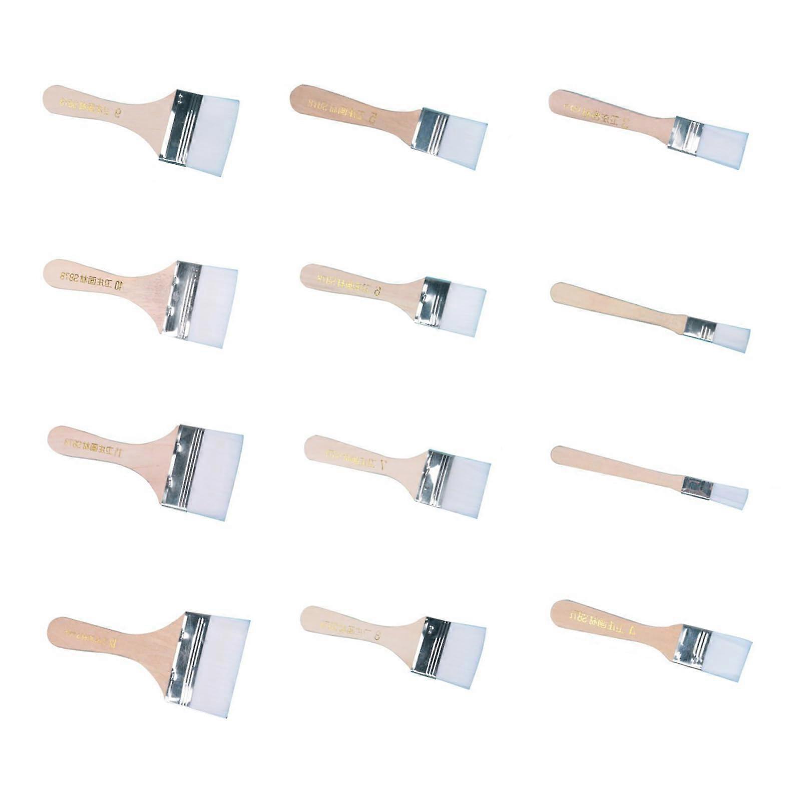 Flat Brush Set with Wooden Handle, 12 Pieces, Wide Acrylic Paint Brushes, Suitable for Oil Painting, Artists and Beginners Set of 12