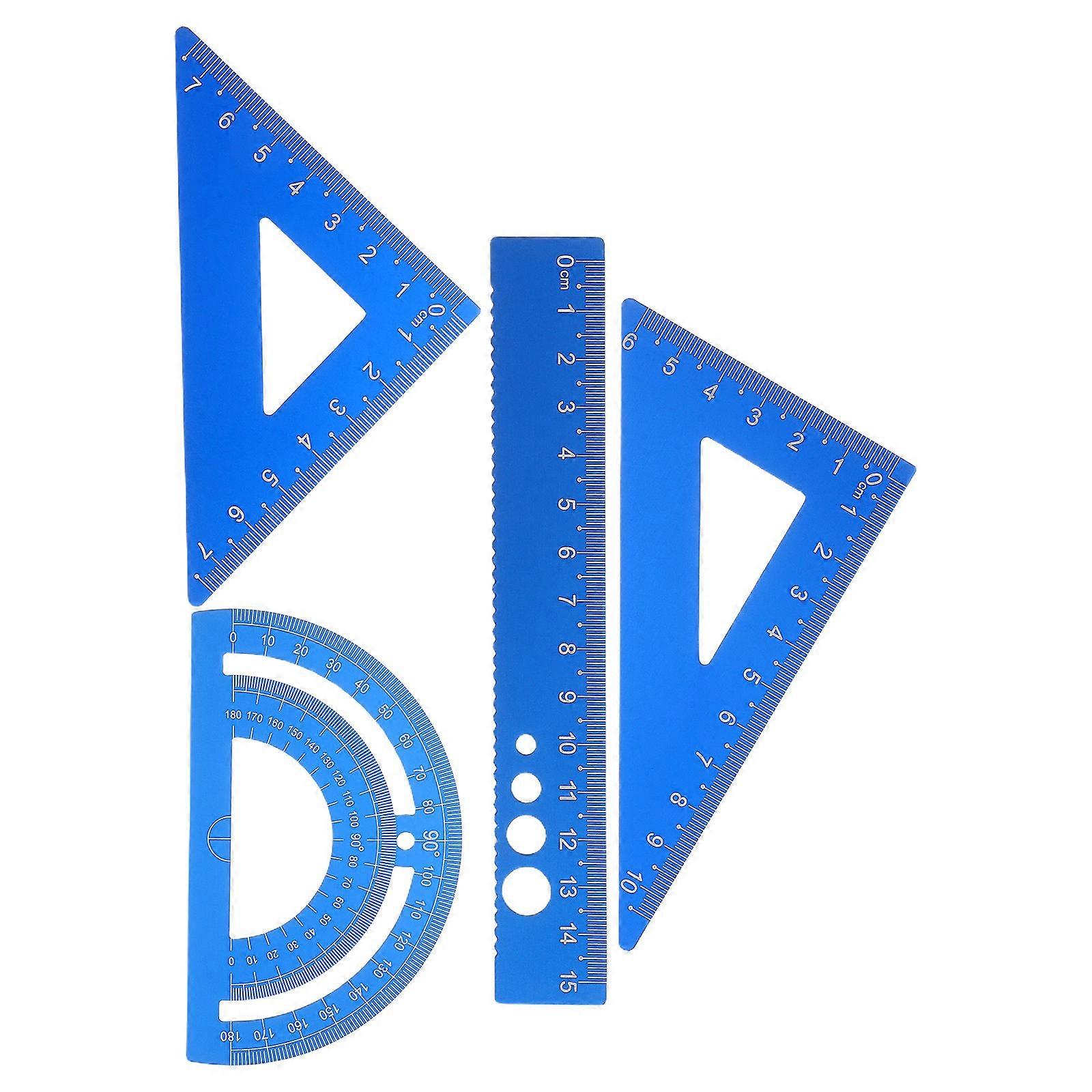 Geometry Ruler Tool Set Straight Triangular Drafting Ruler Geometric Measuring Tools Blue 16.50X6.80X1.00CM 1Set