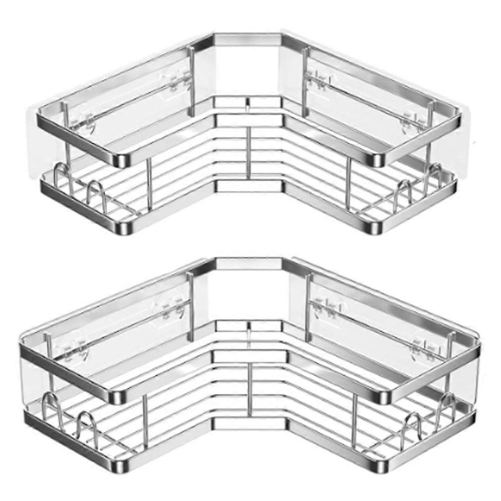 2Pcs L-Shape Punch-Free Iron Storage Rack Bathroom Kitchen Organization Corner Mounted Shelf