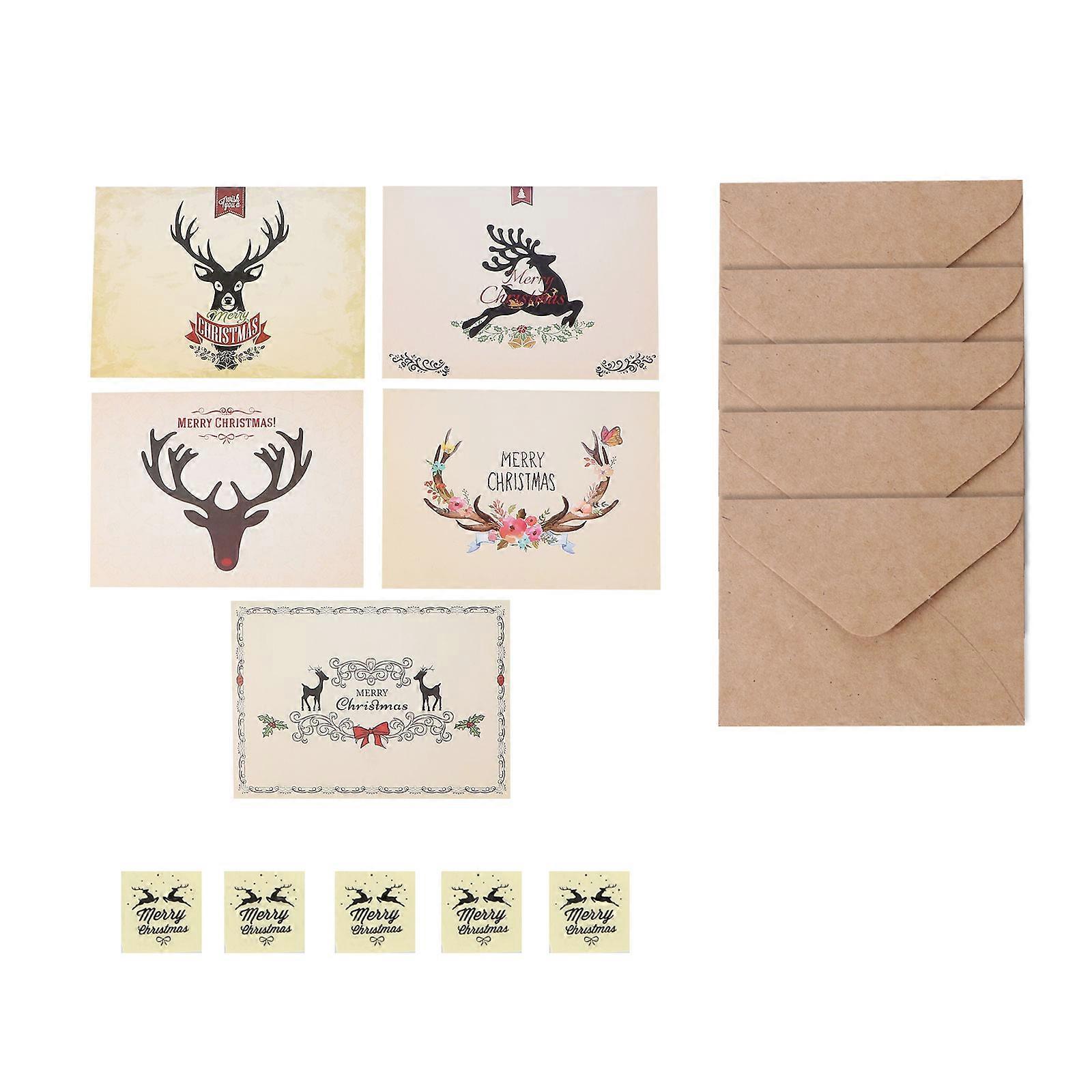 Vintage Greeting Cards Assortment Rectangular Style Retro Blessing Envelopes 12x9cm Christmas Party 5 Sets