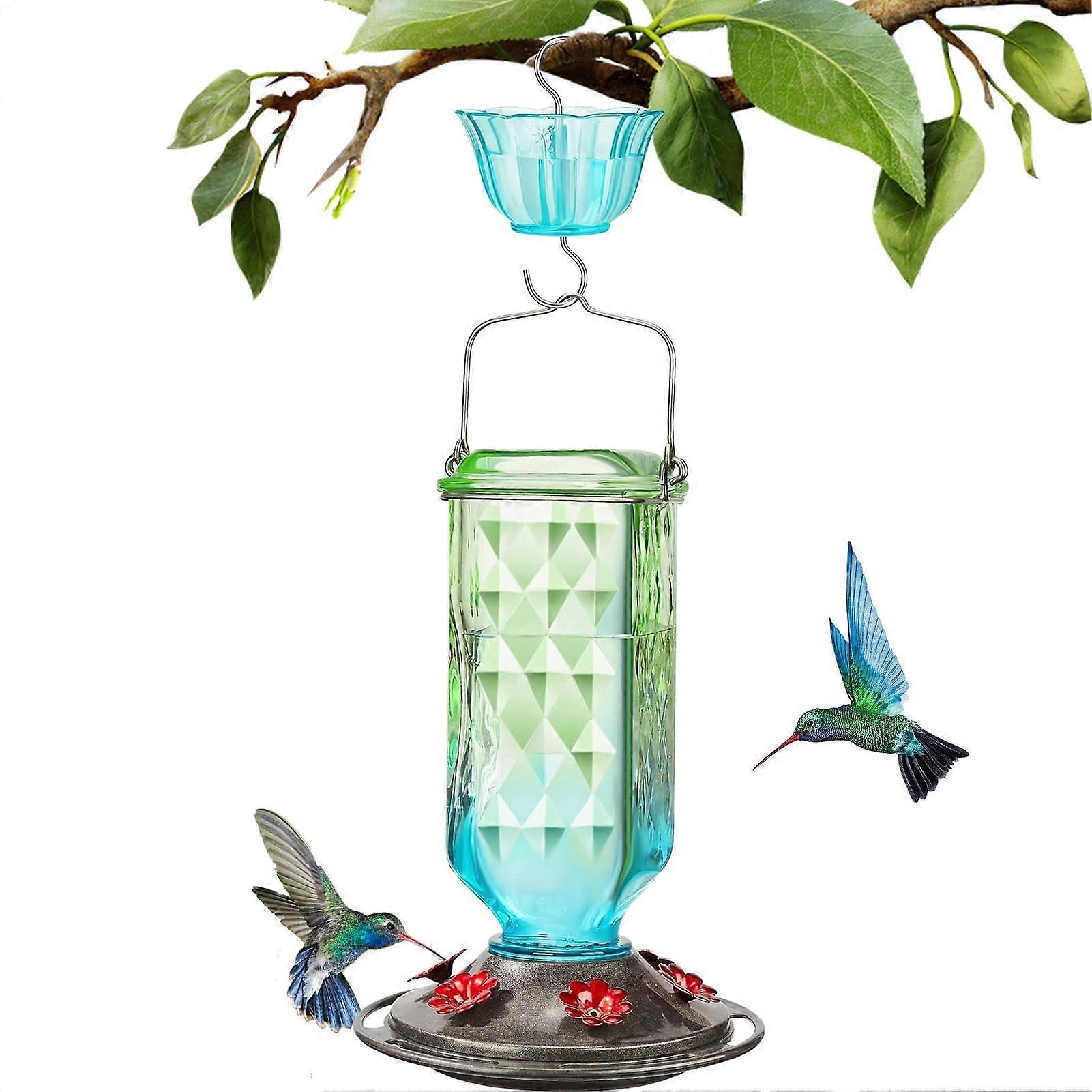 Outdoor Birdhouse Feeder - Creative Hanging Station for Hummingbirds in Green and Blue, Garden Trailer Compatible