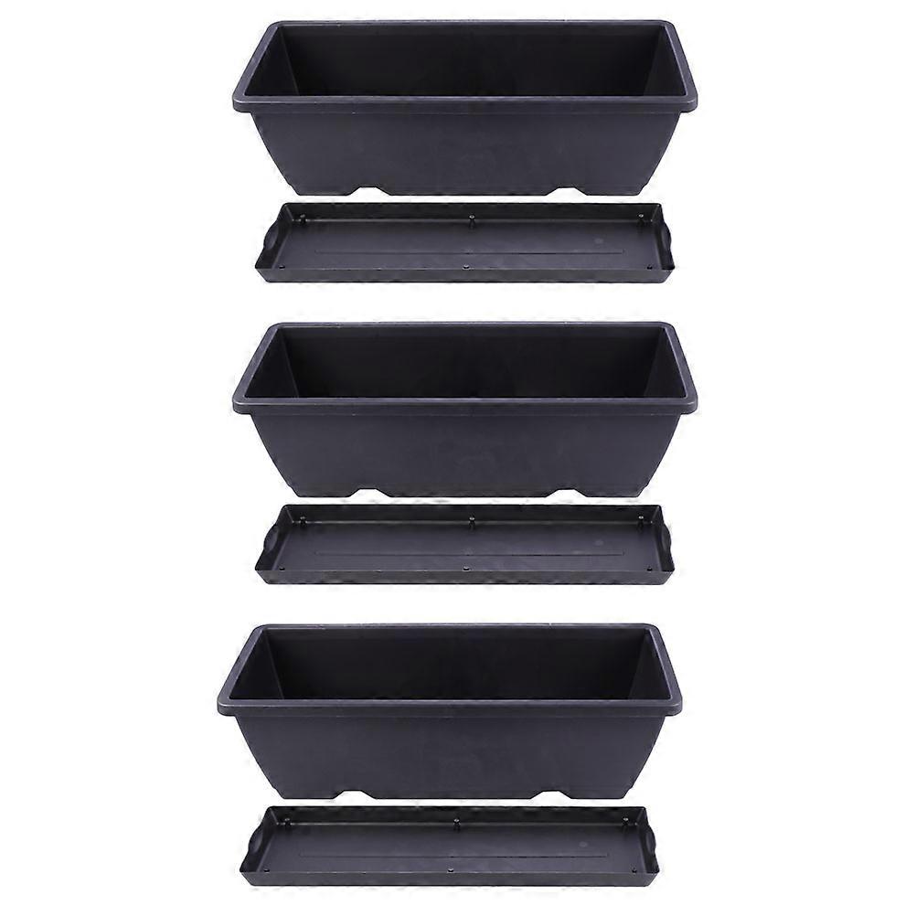 Pot Planter Plastic Flower Pot For Garden Rectangular Shape Black Color 3Set
