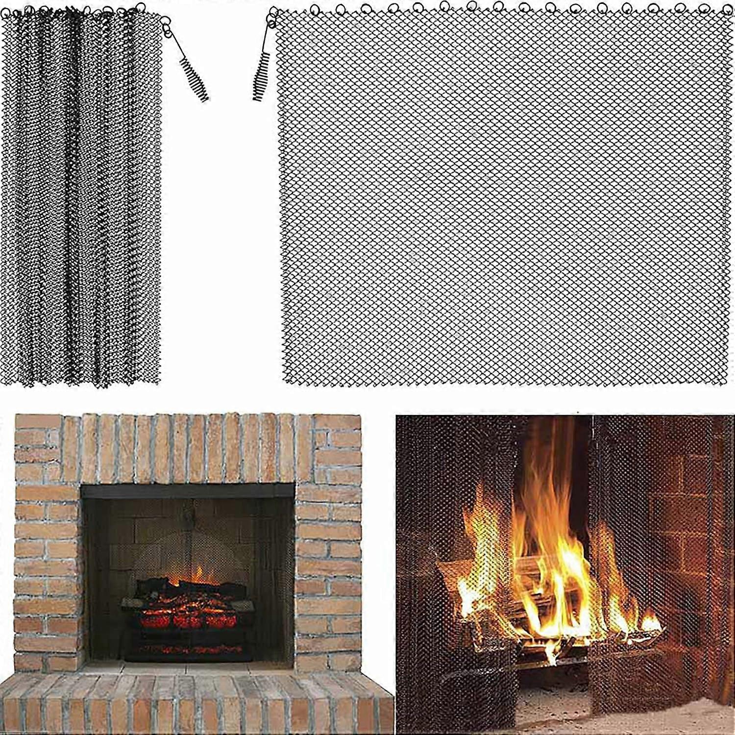 Fire Screen, Fireplace Mesh Screen Curtain, Spark Guard, Single Panel, Black, Clear, Two,(24*18in/61*45.7cm)