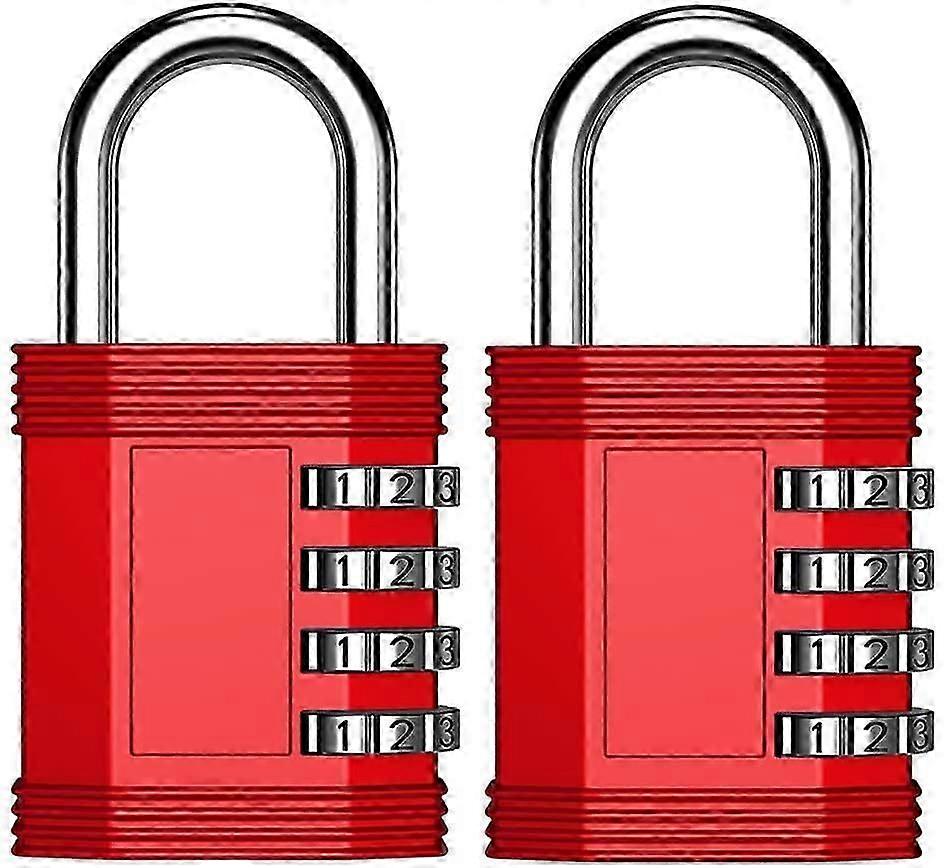 Combination Lock, 4 Digit Outdoor Padlock for Gym Locker, School Locker, Fence, Gate, Hasp Storage (Red, Pack of 2)