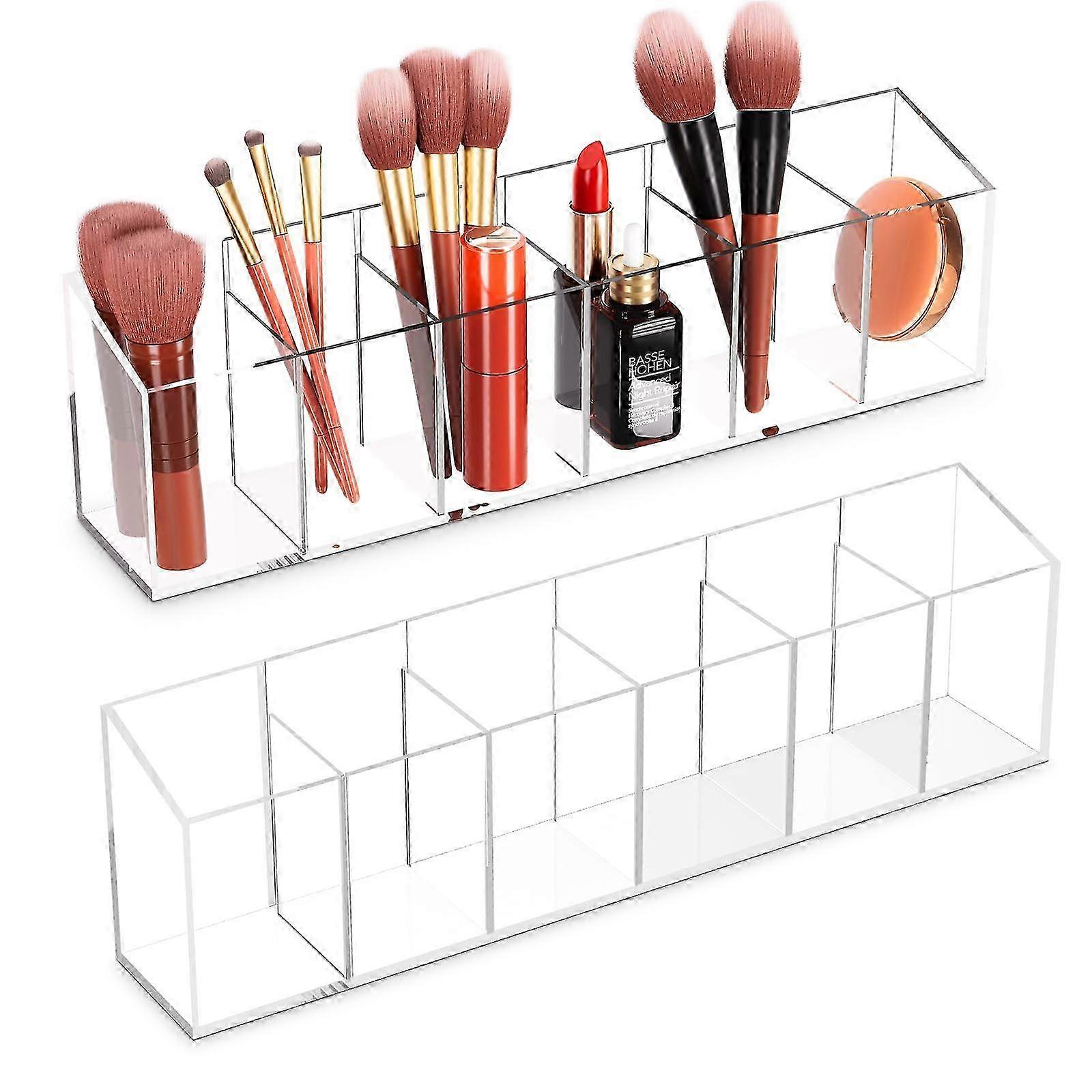 2 stuks acryl make-uporganizer met 6 compartimenten, transparante plastic borstelhouder
