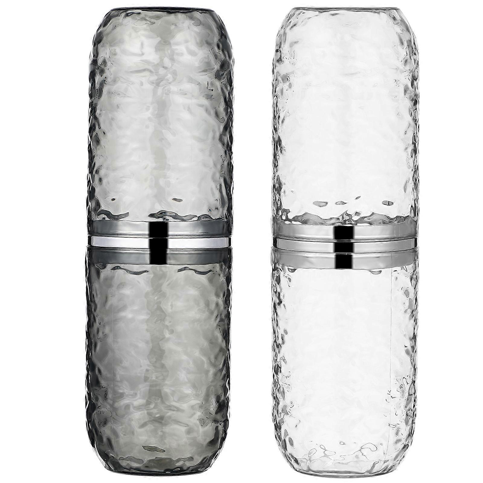 Toothbrush Storage Case Portable Design Large Capacity Transparent Grey Glacier Pattern 2Pcs