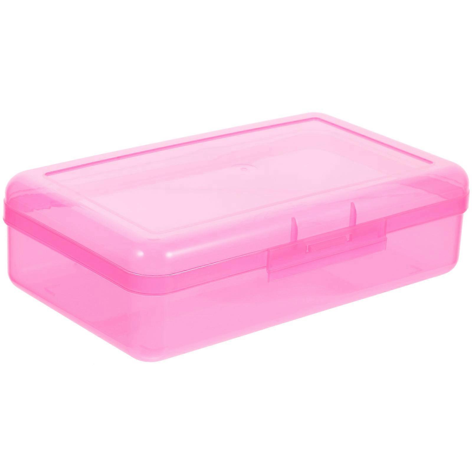 Portable Pen Container Large Capacity Pencil Case School Use Pink Rectangular Plastic Organization Office Stationery Storage 1Pack