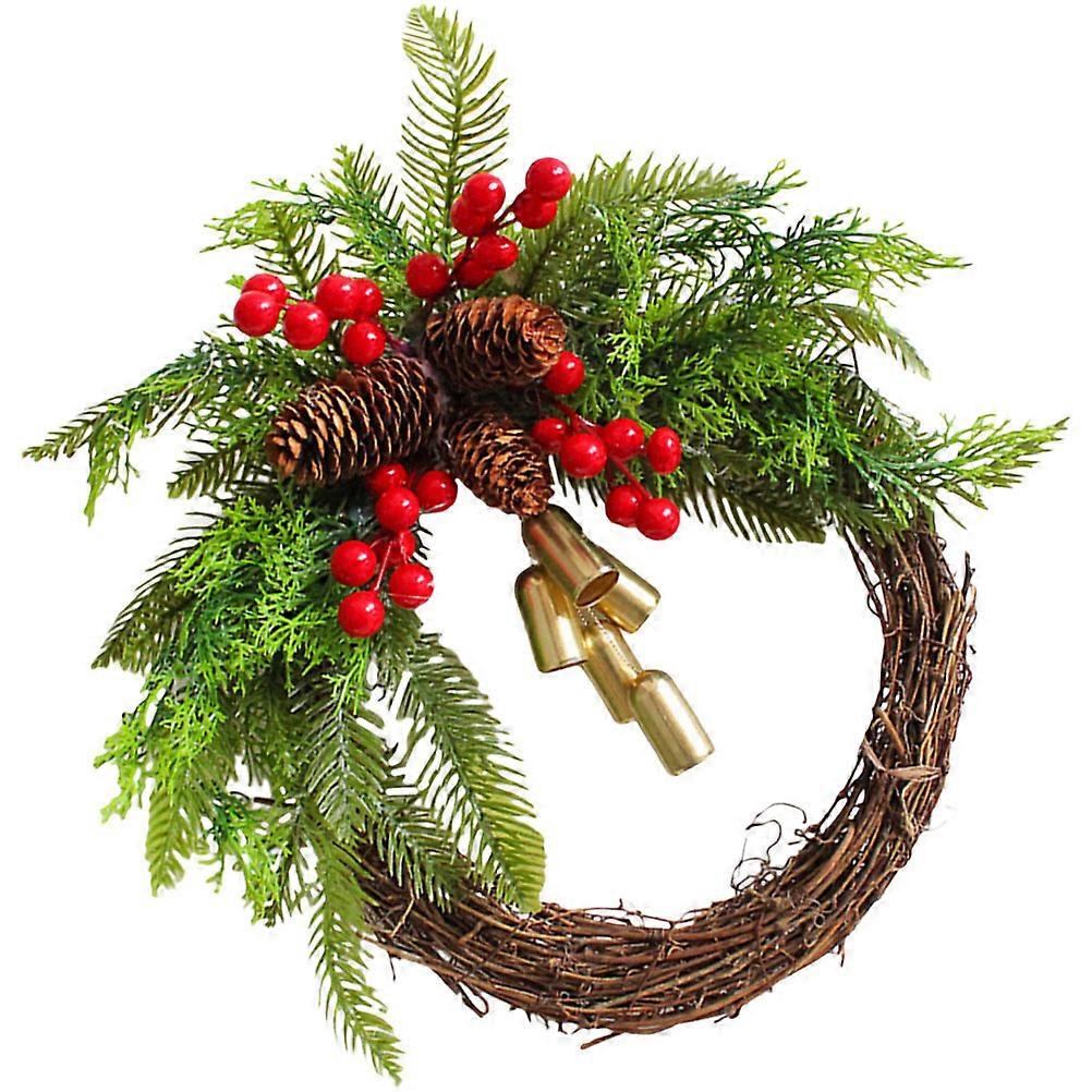Wreath For Front Door Christmas Wreath Assorted Color 34.00X34.00X8.00CM Bell Sound Circular Farmhouse Bohemian Style 1Pack