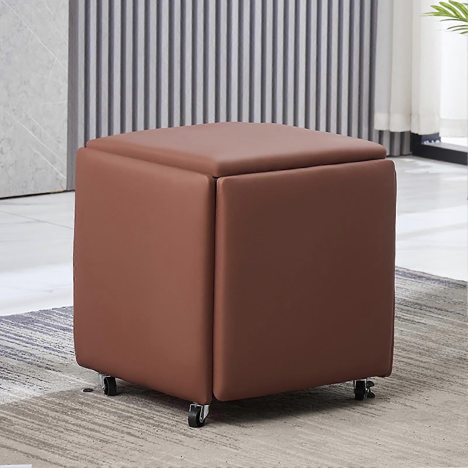 5-in-1 PU Leather Swivel Chair with Rolling Casters and Adjustable Footrest, Versatile Dressing Stool for Living Room and Dining Room