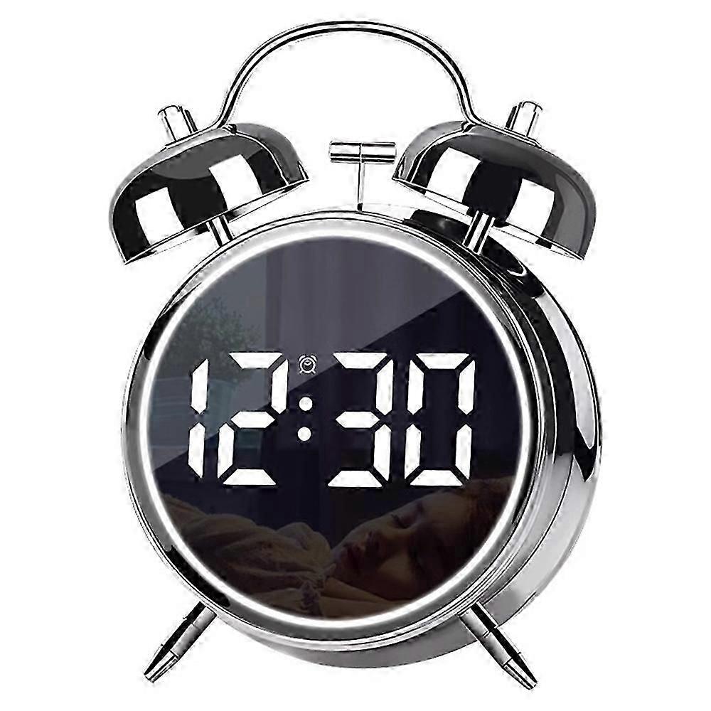 12 24H LED Screen Alarm Clock 120dB Loud Electroplated Metal Clock with Night Light (Without Battery