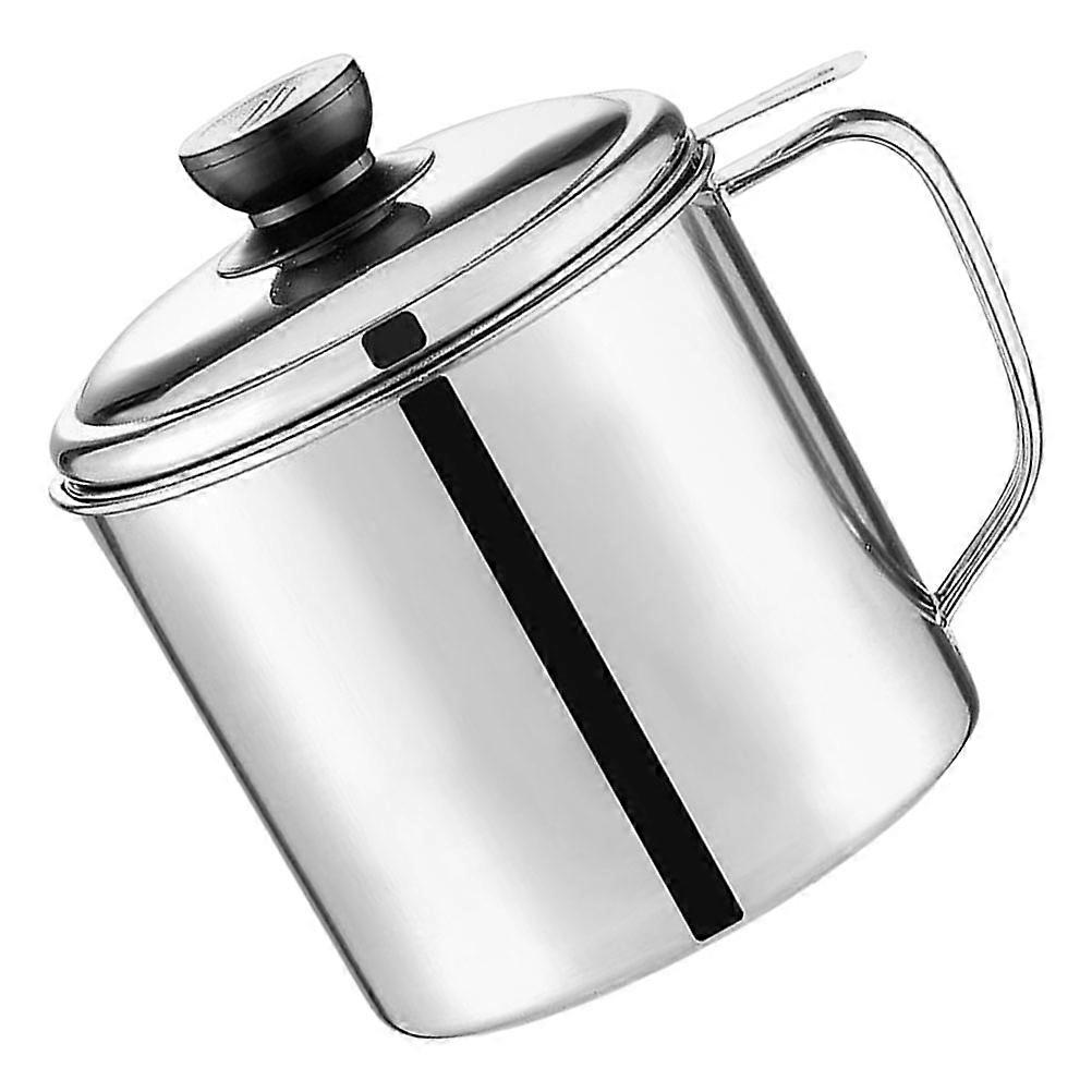 Kitchen Grease Container Stainless Steel Oil Filter Pot with Lid for Cooking Oil Storage and Filtration 1Set
