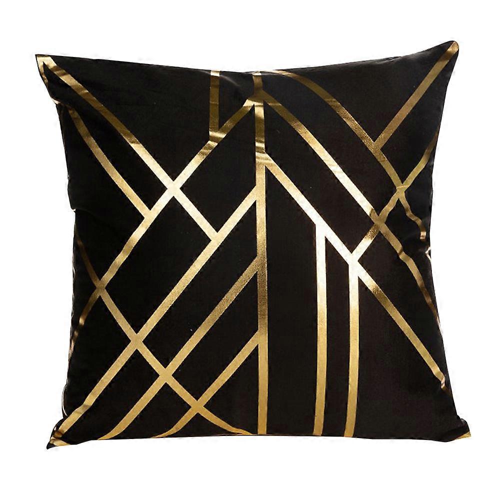 Square Pillow Cover Bronzing Pillowcase for Home Use 1Pcs Black Geometric Style
