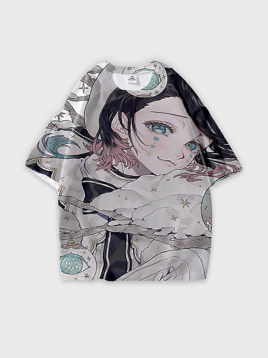 T-shirt round neck Character Pattern loose short sleeve P2144