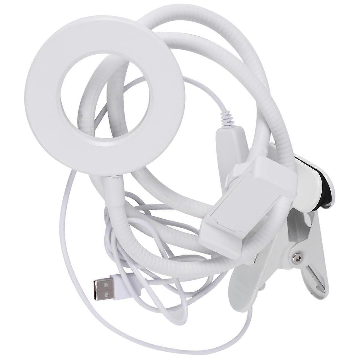 Selfie Ring Lamp with Smartphone Stand Clip Type Dimmable Tabletop Light Phone Holder (White)