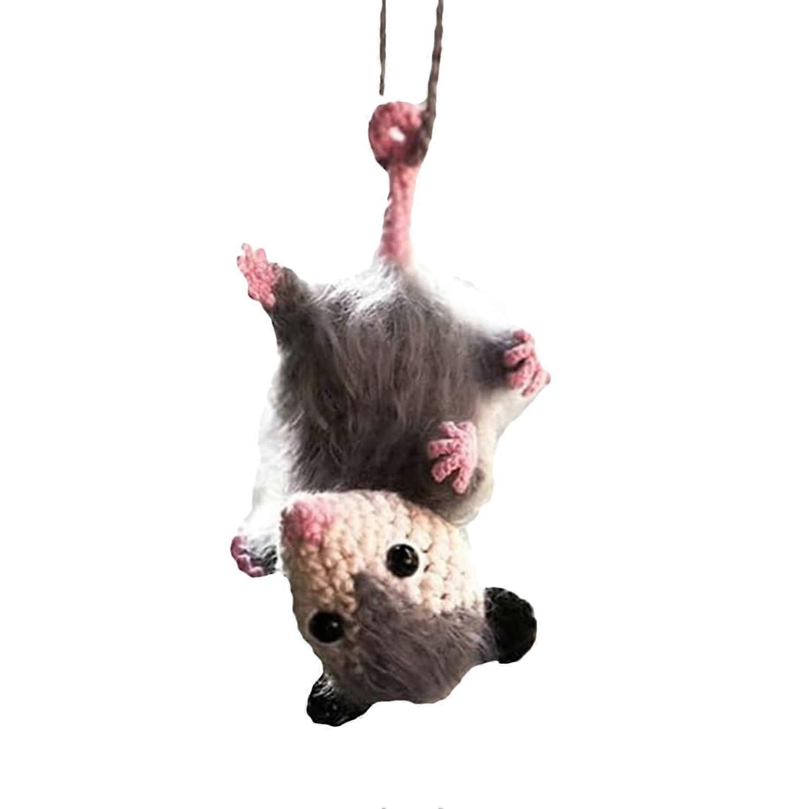 Possum Car Charm Crochet Opossum Hanging Ornament Knitted Possum For Rear View Mirror Car Small Cotton Yarn Plush