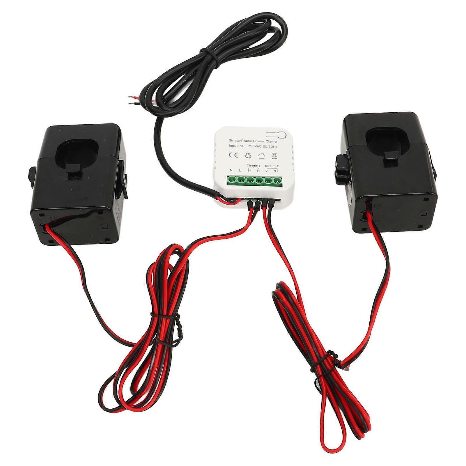 Energy Monitor, Two 200A CT Clamp Sensors, RealTime Monitoring, WiFi, /Smart Life App, AC90250V, 0.280A, 35mm DIN Rail