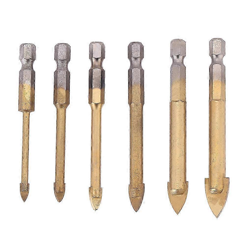 6pcs/set Hex Titanium Plated Triangle Glass Drill Bits for Power Tools (4/5/6/8/10/12mm)
