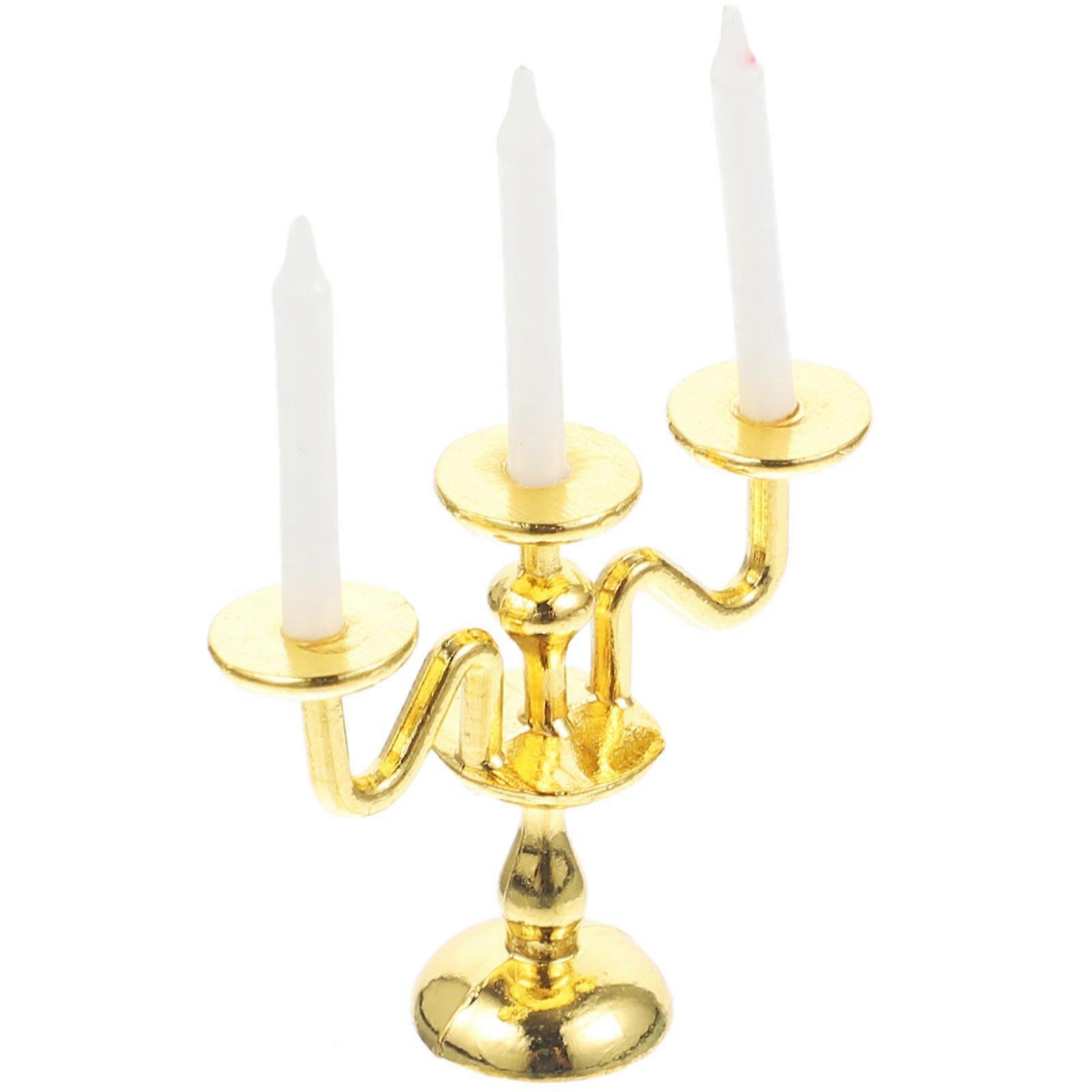 Golden Miniature Candlestick Model for Decor Made of Synthesis Material Scene Props Mini House Accessories
