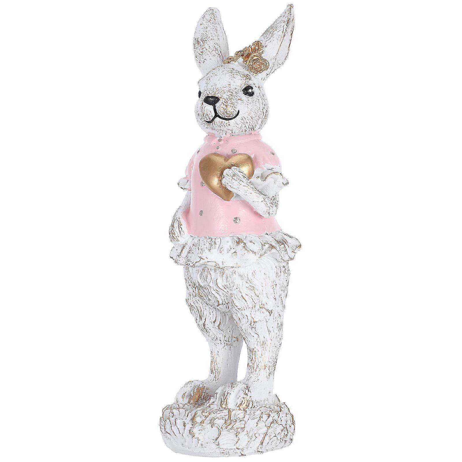Farmhouse Spring Decor Rabbit Statue Featuring Heart Design For Indoor Use 1Set