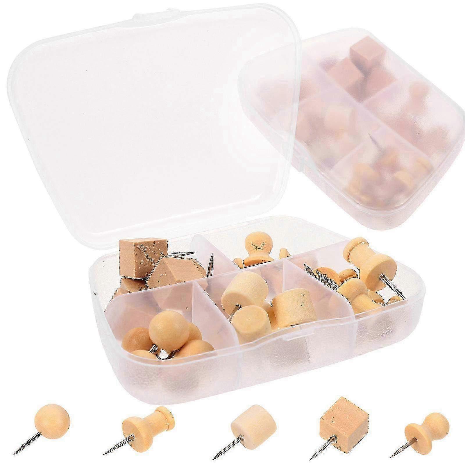2 Boxes of Natural Wooden Push Pins – Eco-Friendly Thumb Tacks for Bulletin Boards & Maps - Perfect for Office & Home Use