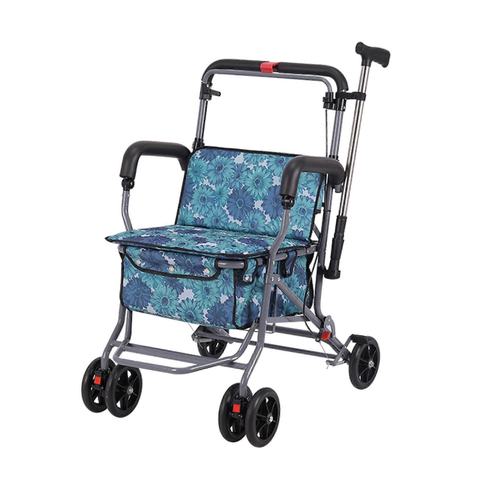 Foldable Carbon Steel Walker with Seat Height Adjustable Adult Walker with Double Row Universal Front Wheel Supports up to 130kg