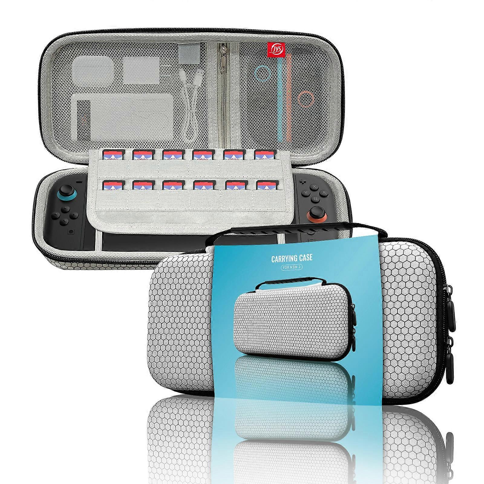 TKdaddy For Nintendo Switch 2 Console Storage Case Honeycomb EVA Carrying Bag with Game Card Compartment White