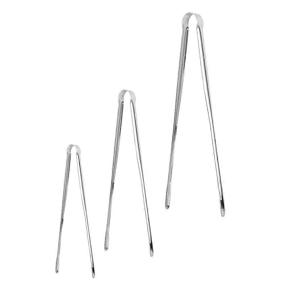 Heat Resistant Kitchen Tweezers 3Pcs Suitable For Daily Use Silver Food Tongs Set