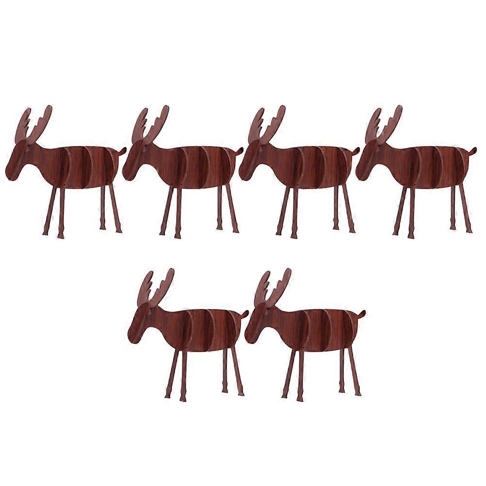 DIY Assembly Christmas Style Elk Ornaments 6Pcs Toys Design For Festive Desktop Decor Made From Premium Wood For Family Fun