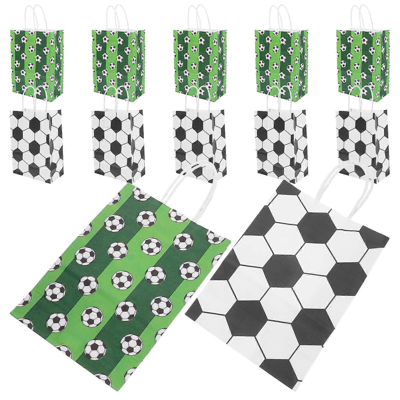 12pcs Football Pattern Paper Bags with Handles for Treats – Perfect for Football Themed Parties, Birthdays and Celebrations – Wrapping and Party