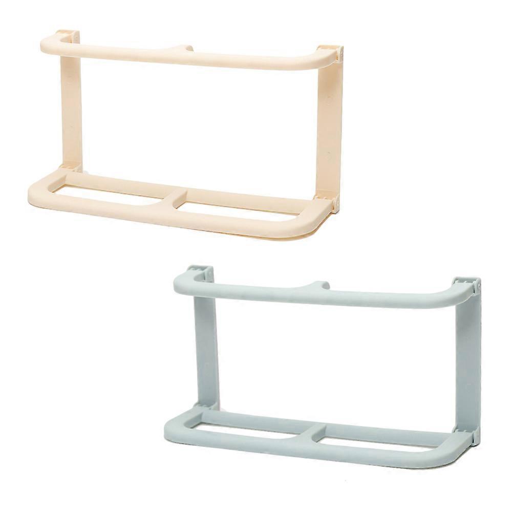 2pcs Wall Mounted Foldable Slipper Storage Shelf Rack Shoe Storage Organizer (Beige and Blue)