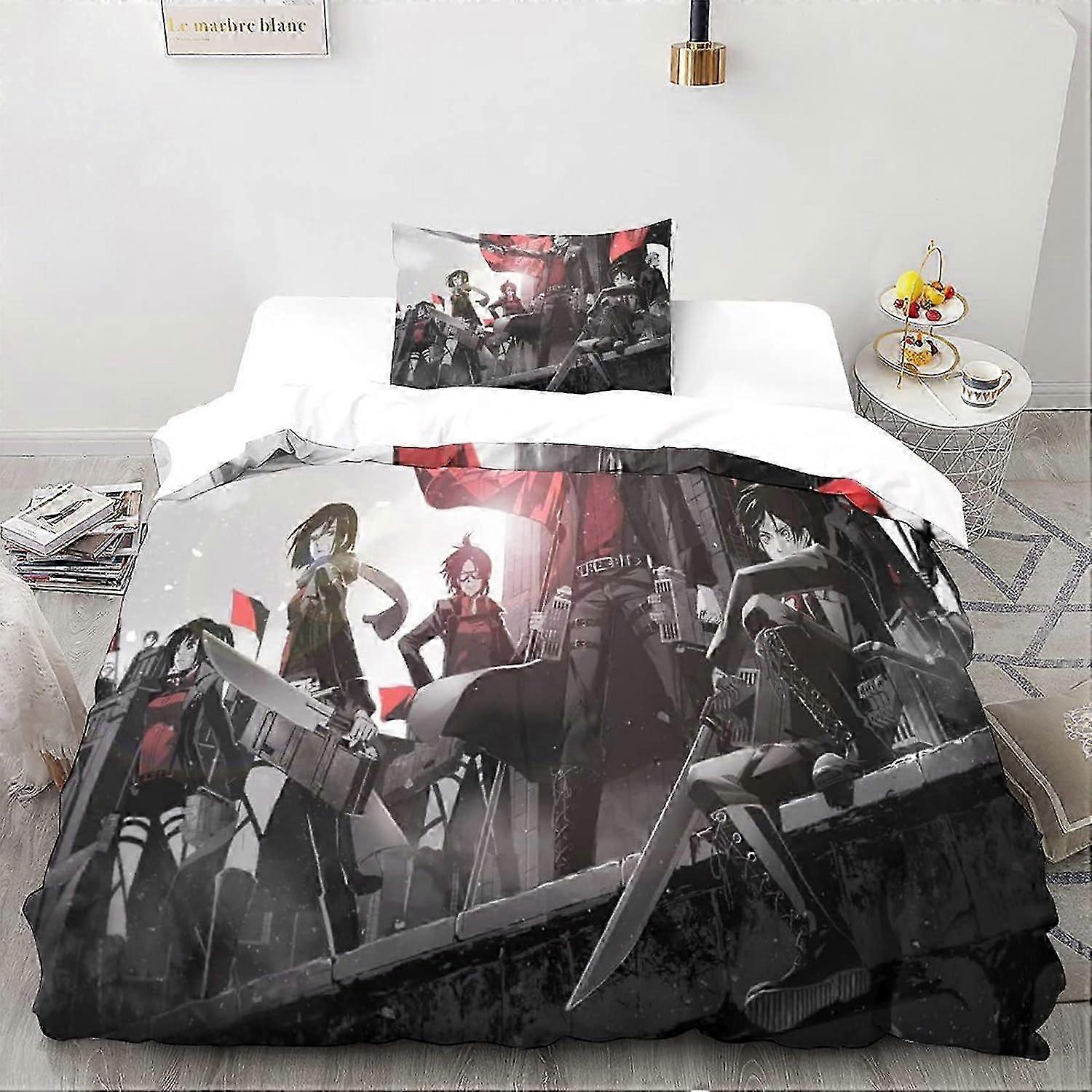 2025 Attack on Titan One Piece Duvet Cover Japão, One Piece Anime Bedding Set com zíper - Conjuntos de capa de edredão com fronhas simples 135 * 200CM