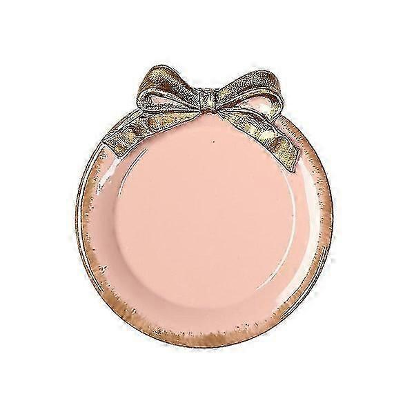 Delicate Round Plate with Elegant Bow Decorative Tableware for Serving Dessert or Fruit (pink)