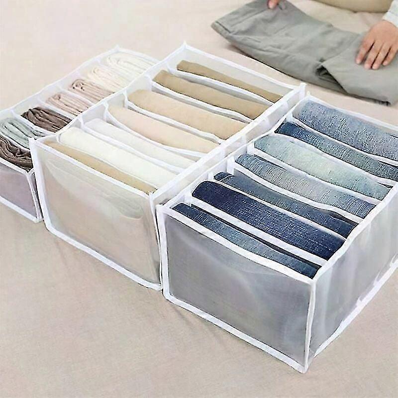 Drawer Storage Box with Compartments for Jeans, Cabinet, Drawer Organizer, Mesh Divider, White, 7 Grids