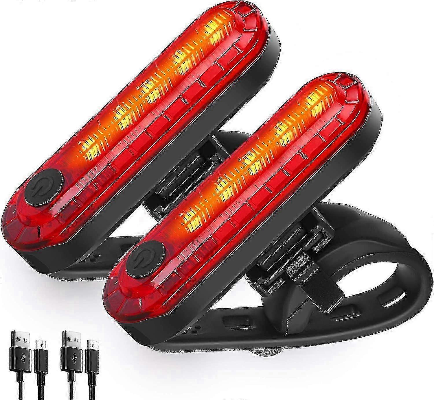 Powerful USB Rechargeable Waterproof LED Bike Rear Light - 2 Pcs