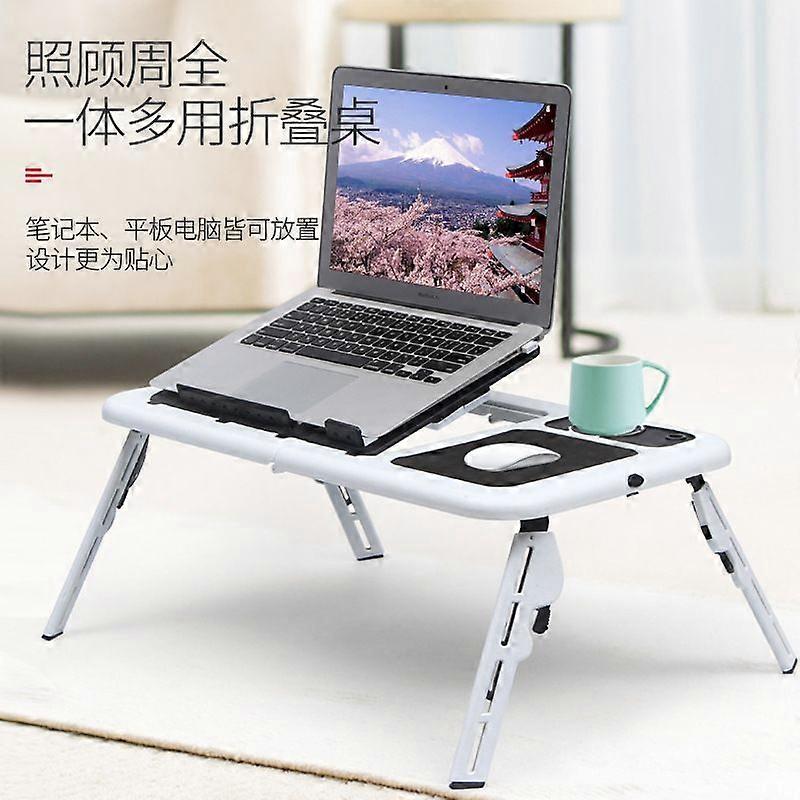 Multifunctional Laptop Desk Standing Folding Computer Desk USB Cooling Bed Laptop Bracket All black ABS material (dual cooling fans)