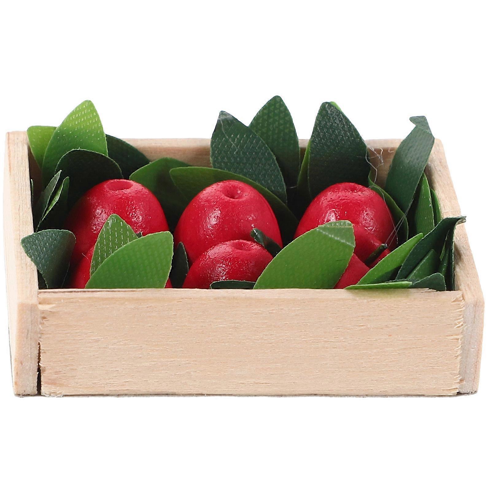 Mini Dollhouse Scale Fruit Crate with Realistic Red Apple Kitchen Accessory for Dollhouse Decor, Compact Pretend Play Ornament for Market Stalls
