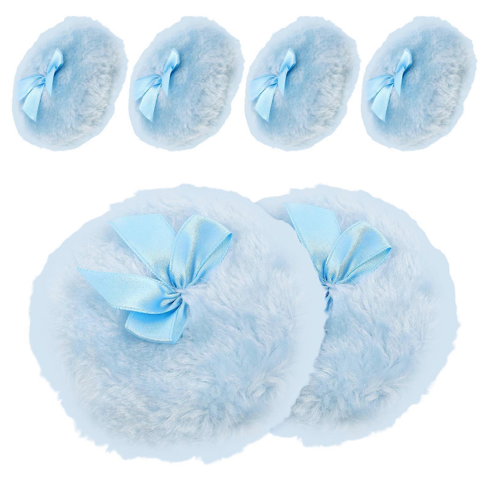 Sky Blue Plush Dusting Puff for Women's Soft Makeup Applicator with Bow Ideal for Diaper Changes 6pcs