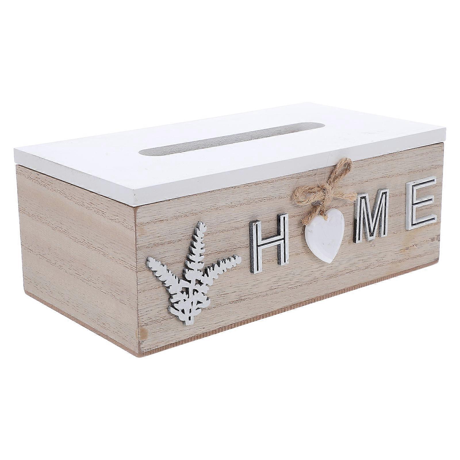 Wooden Tissue Box Holder for Home with Rustic Rectangular Facial Tissue Organizer