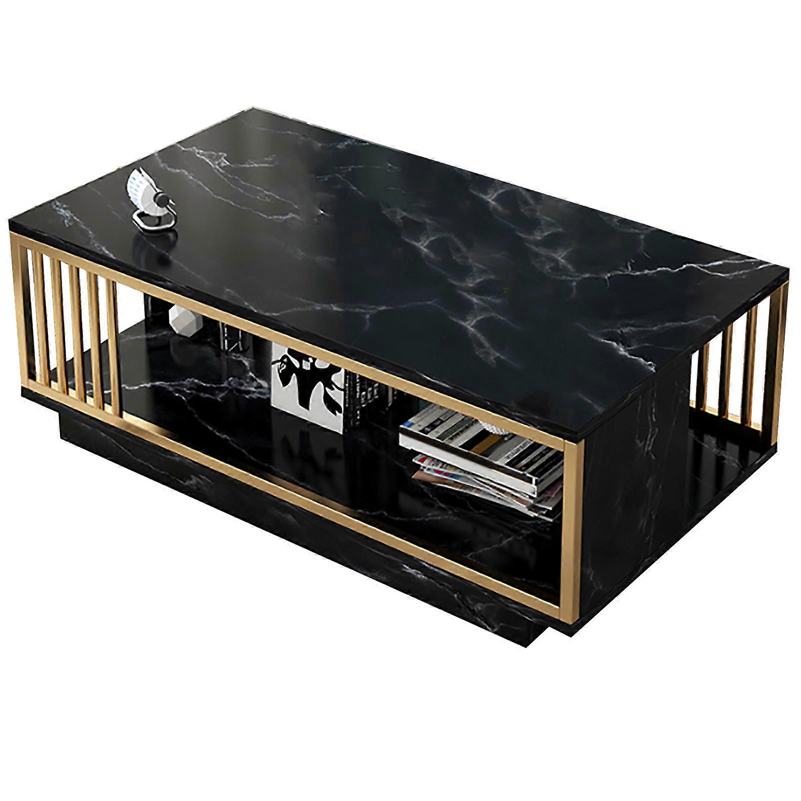 Modern Rectangular Coffee Table 120x60x40cm Gold Black Marble